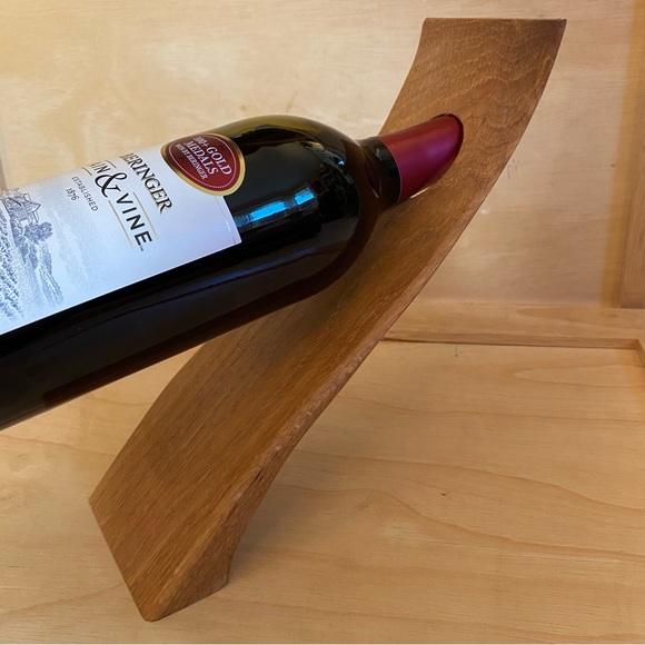 Curved Carved Wood Counter Balance Wine Bottle Holder - Picture 3 of 11